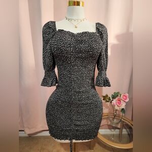 Chic Black Floral Long Sleeve Dress